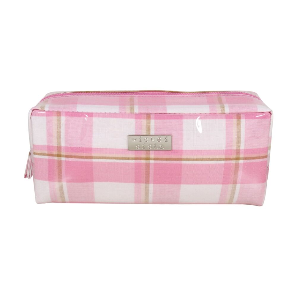 Wicked Sista Modern Check Rectangular Cosmetics Bag Pink 22x10x7cm