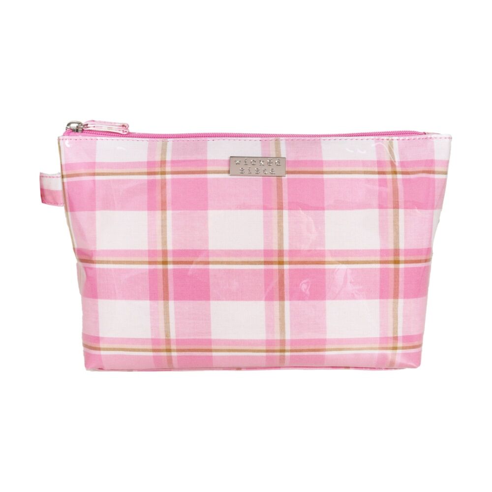 Wicked Sista Modern Check Large Luxe Cosmetics Bag Pink 30x17x10cm