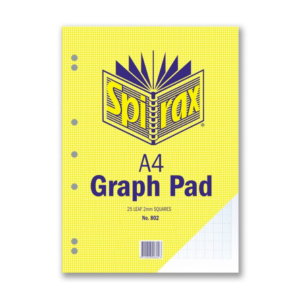 10PK Spirax 802 Graph Pad A4 Stationery Notebook 25 Pages 2mm Squares Yellow