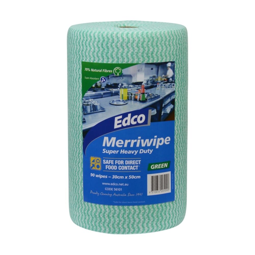 2x 90pc Edco Merriwipe Heavy Duty Thick Cleaning Absorption Wipes Roll Green