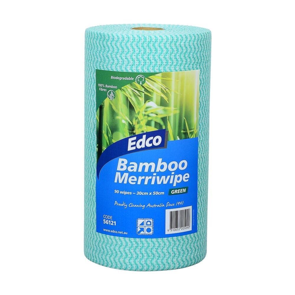 90pc Edco Bamboo Merriwipe Cloth Reusable Surface Cleaning Rolls Green