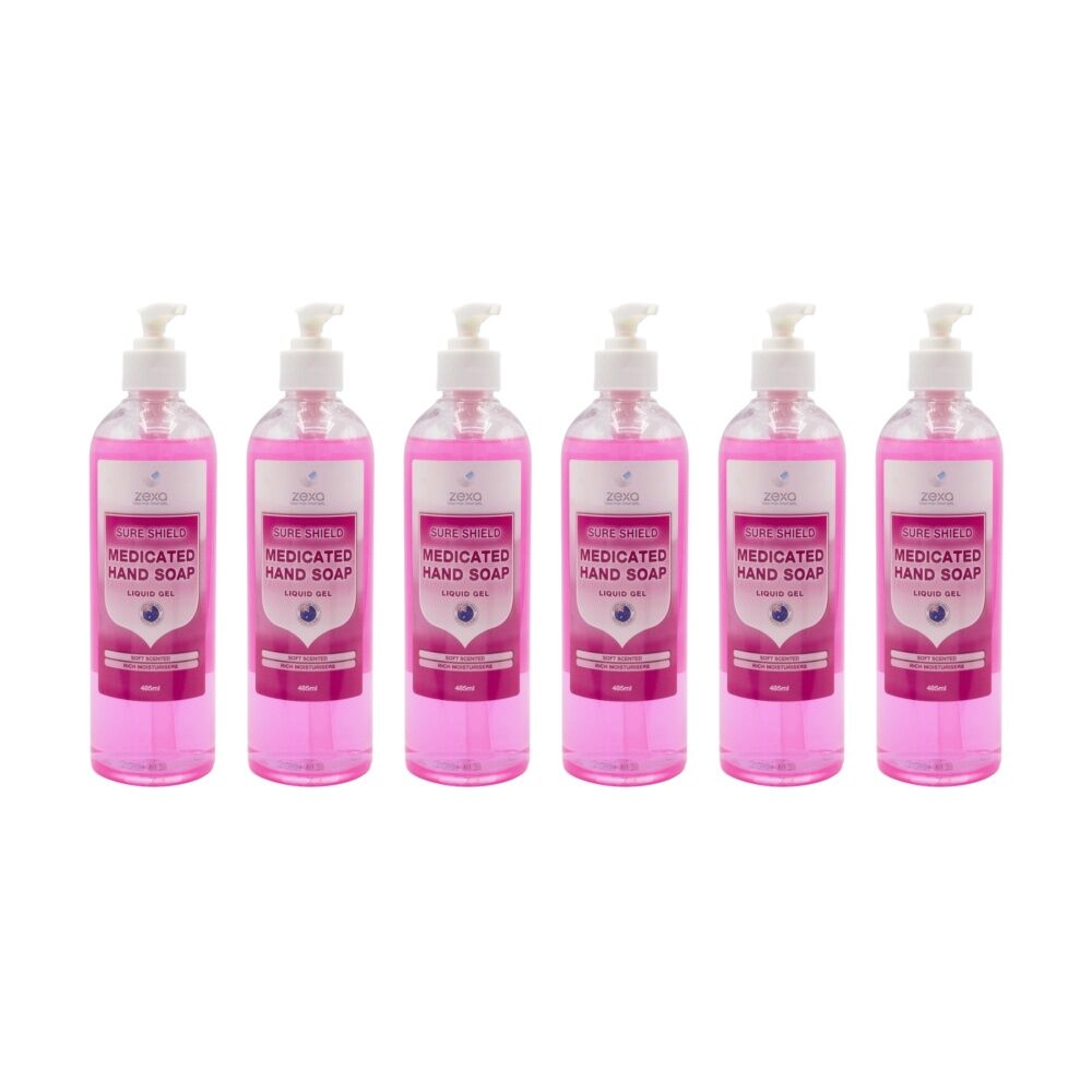 6PK Zexa Sure Shield Medicated Hand Soap Liquid Gel Soft Scented 485ml