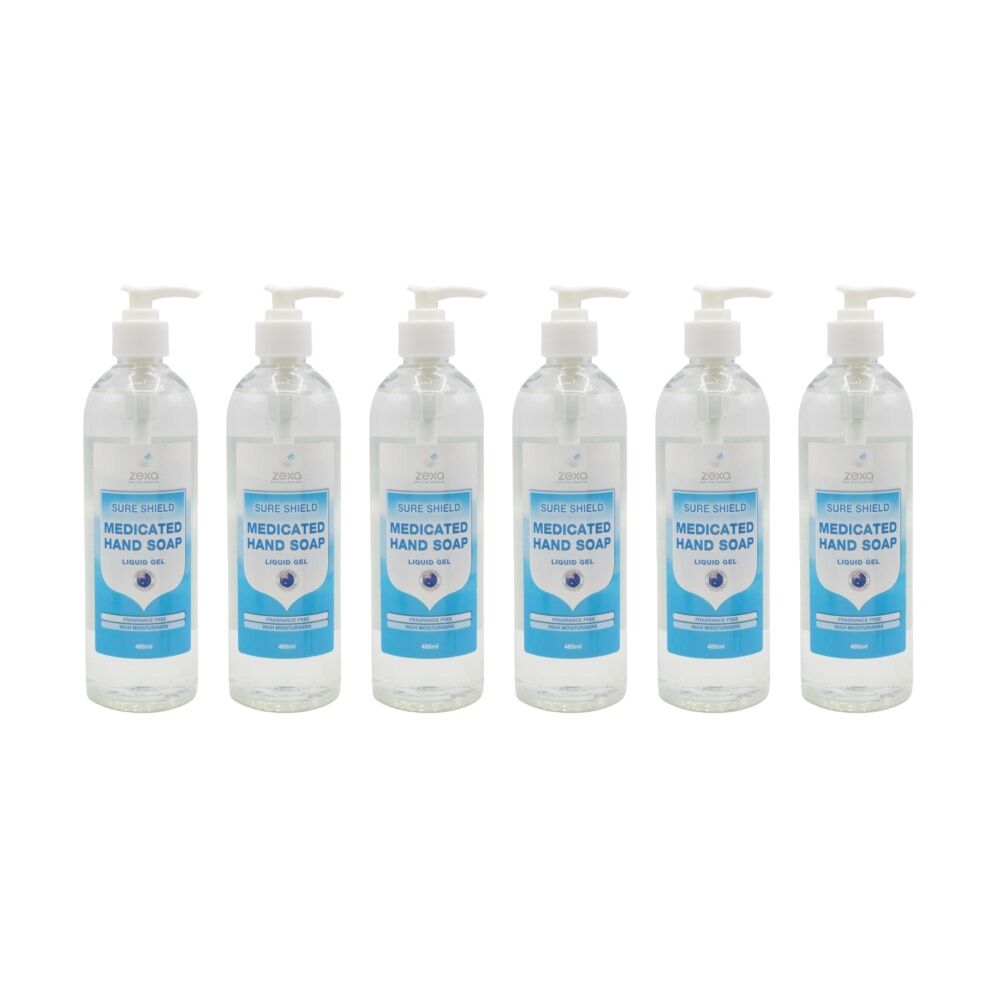 6PK Zexa Medicated Hand Soap Sure Shield Liquid Gel Fragrance Free 485ml