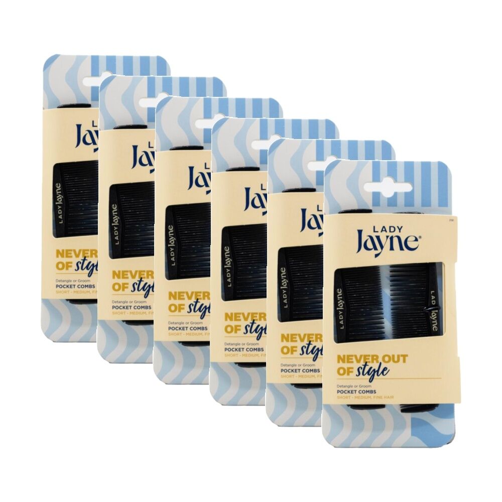 6x 2pc Lady Jayne Pocket Combs Brushes For Short-Medium Hair Black