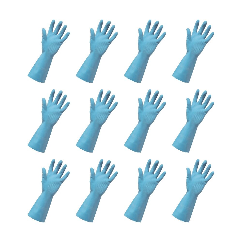 12PK Edco Merrishine Silver Lined Anti Slip Rubber Gloves Blue Large