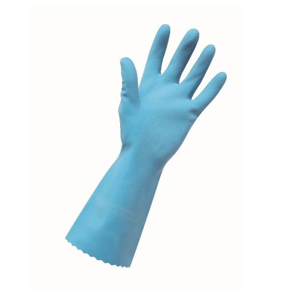 12PK Edco Merrishine Silver Lined Anti Slip Rubber Gloves Blue Large