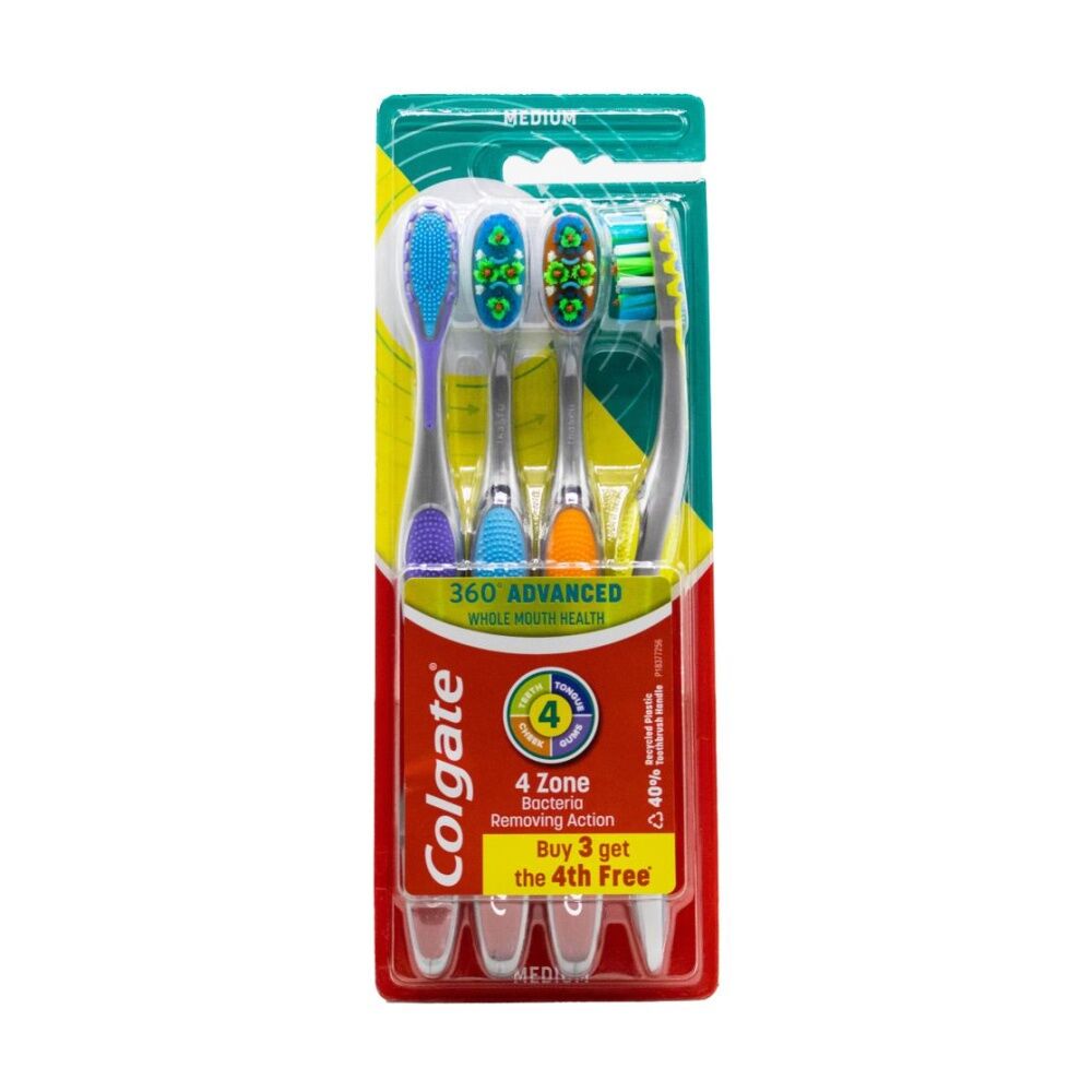 6x 4pc Colgate 360 Advanced Toothbrushes W/ Tongue & Cheek Cleaner Assorted M