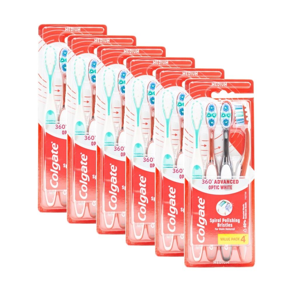 6x 4pc Colgate 360 Advanced Optic White Toothbrushes Assorted Medium