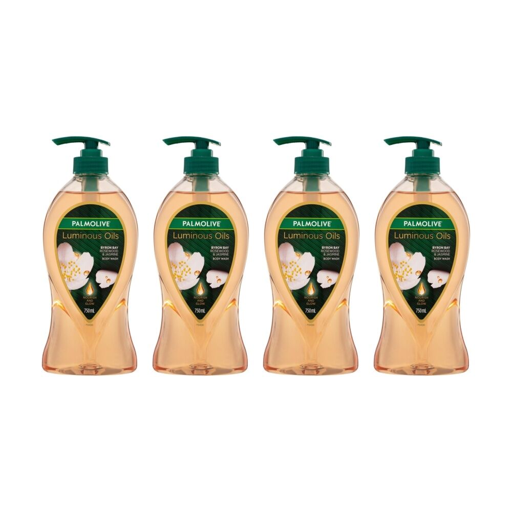 4PK Palmolive Body Wash Luminous Oils Byron Bay Rosewood Jasmine 750mL