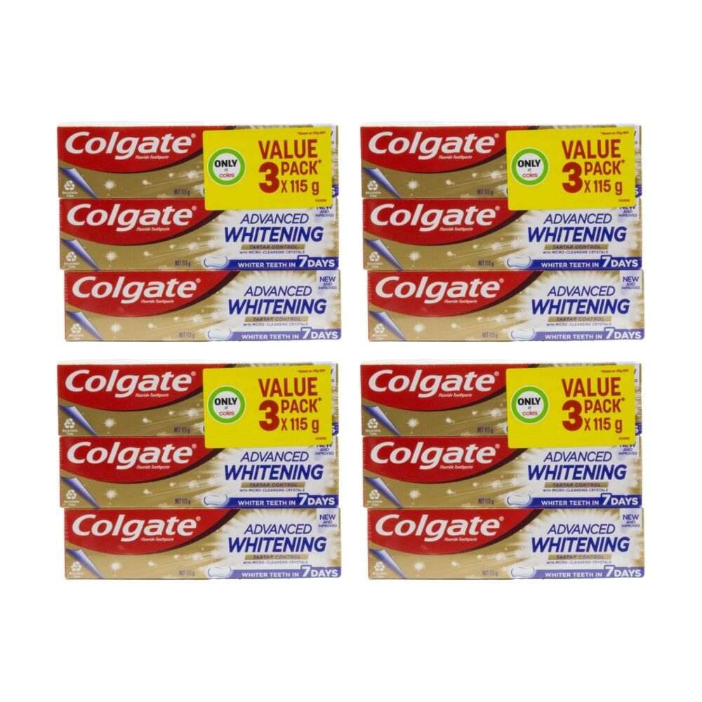 4x 3pc Colgate Advanced Whitening Tartar Control Toothpaste Value Pack 115g