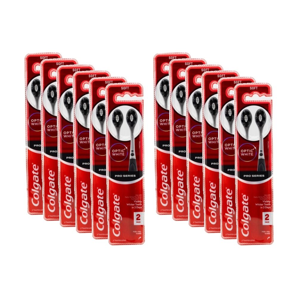 12x 2pc Colgate Toothbrush Optic White Pro Series Soft Assorted Colours