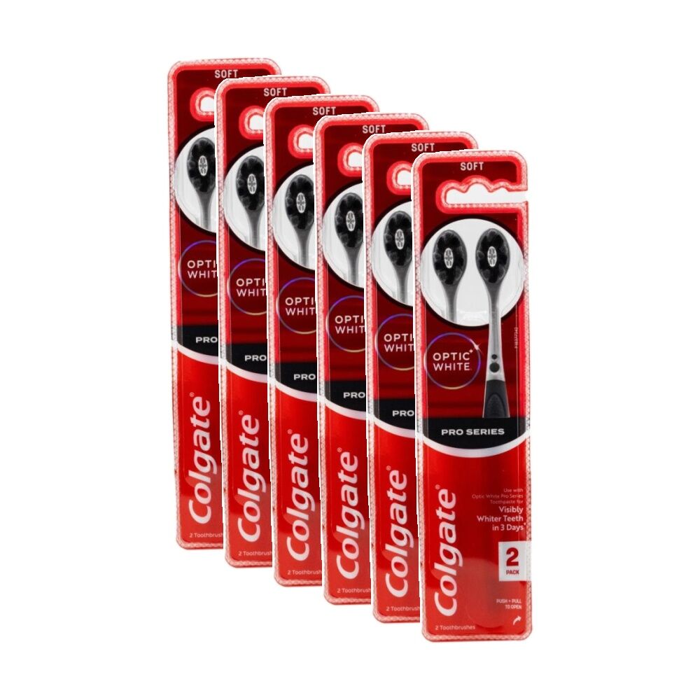6x 2pc Colgate Toothbrush Optic White Pro Series Soft Assorted Colours