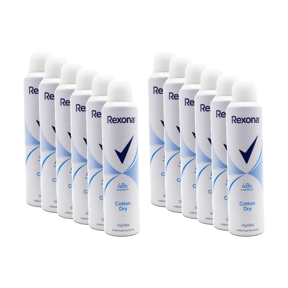 12PK Rexona Women Cotton Dry Antiperspirant Protection Deodorant Spray 250ml