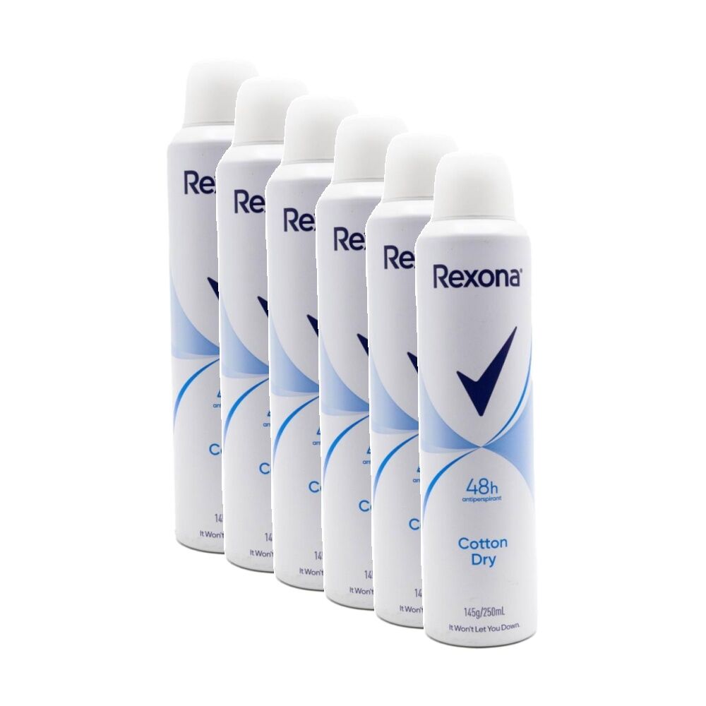 6PK Rexona Women Cotton Dry Antiperspirant Protection Deodorant Spray 250ml