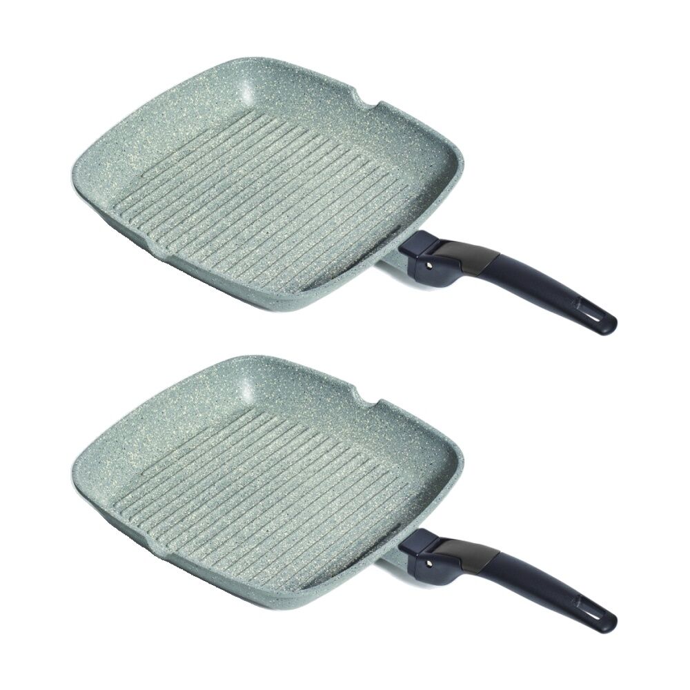 2PK Campfire Compact Grill Pan Lightweight Diecast Aluminium Non Stick 28cm