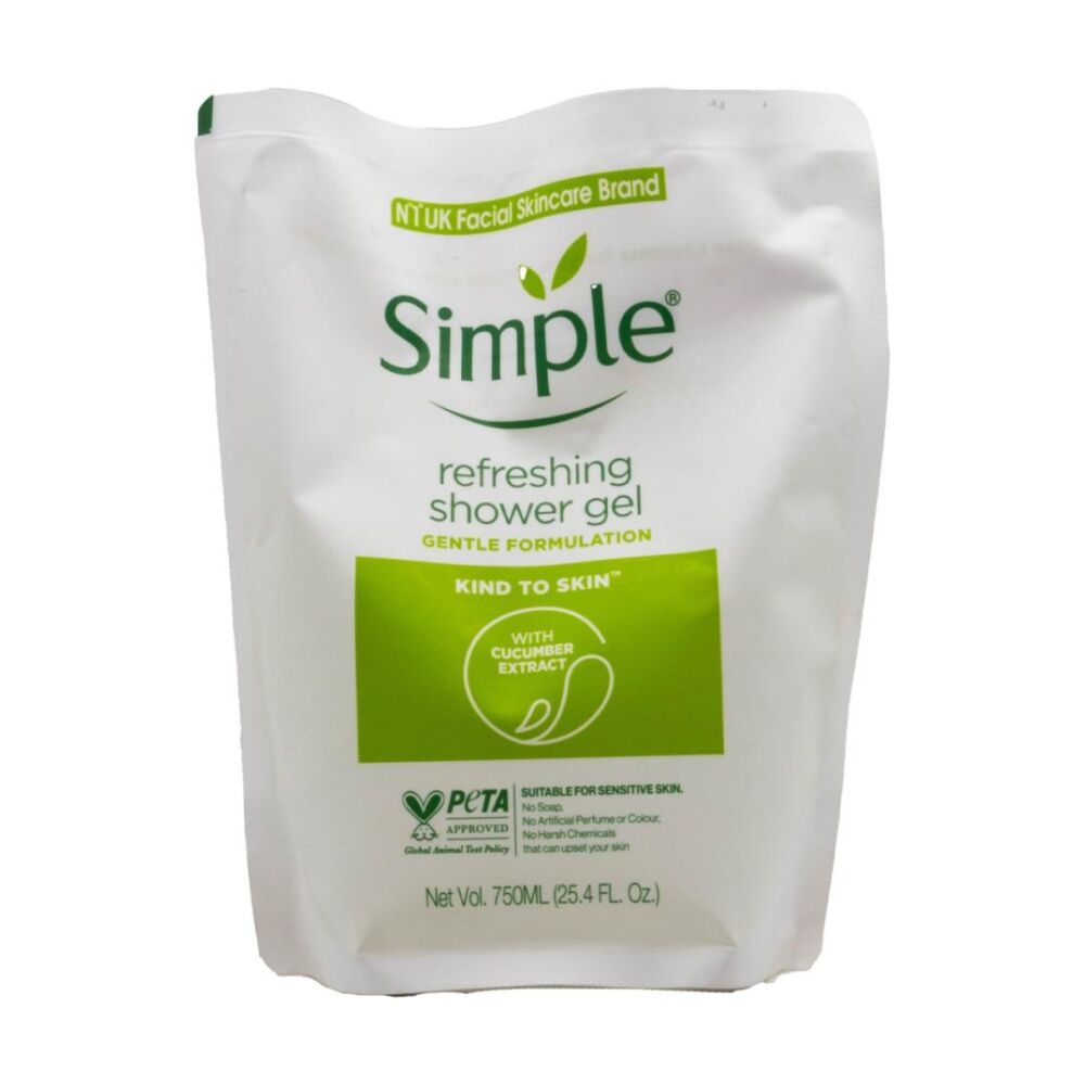 12PK Simple Refreshing Shower Gel W/ Cucumber Extract For Sensitive Skin 750mL