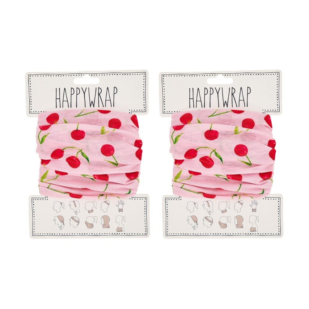 2PK Happywrap Multi-Wear Cherry Print Headband Scarf Polyester 50x25cm