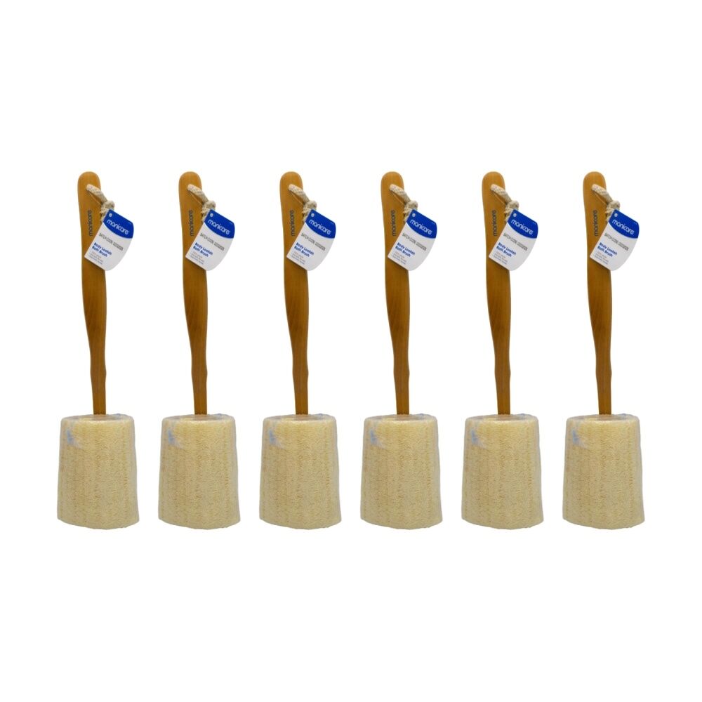 6PK Manicare Body Loofah Bath Brush W/ Wooden Handle Soft Bristles
