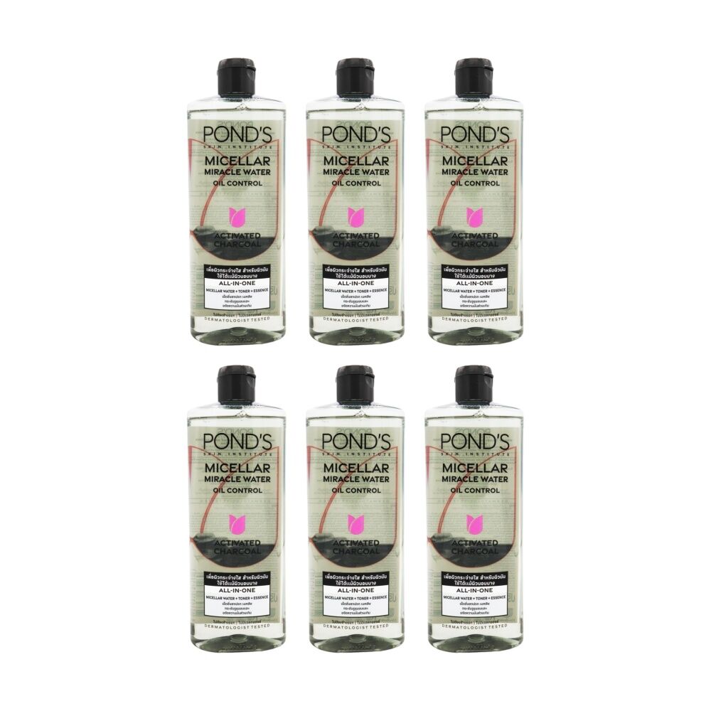 6PK Ponds Micellar Miracle Water Oil Control Activated Charcoal Cleanser 400ml
