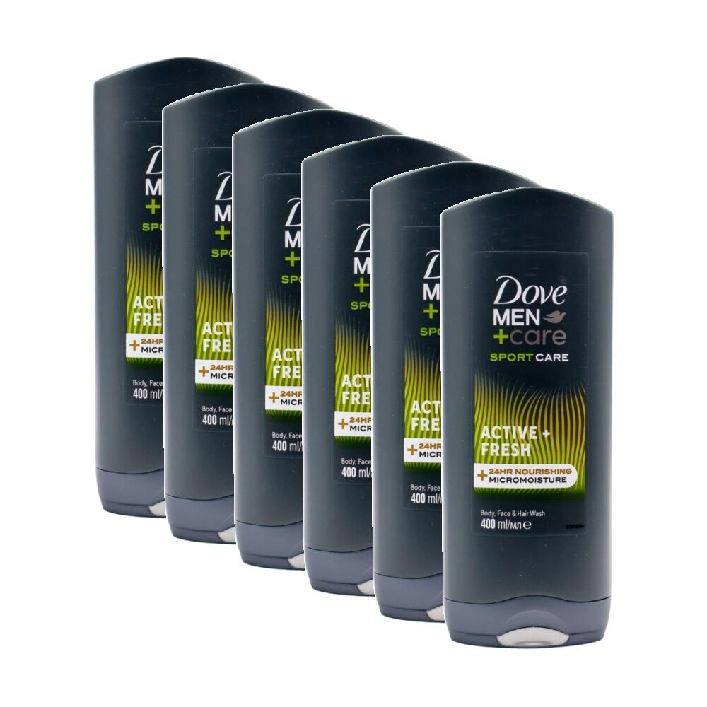 6PK Dove Men +Care Sport-Care Active Fresh Body Face & Hair Wash 400ml
