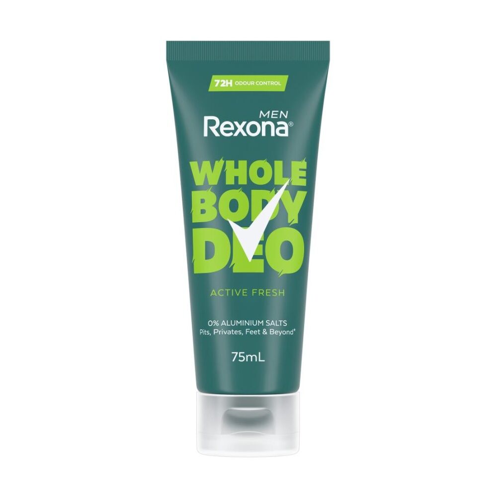 12PK Rexona 72H Whole Body Deo Men Active Fresh 75mL Odour Control
