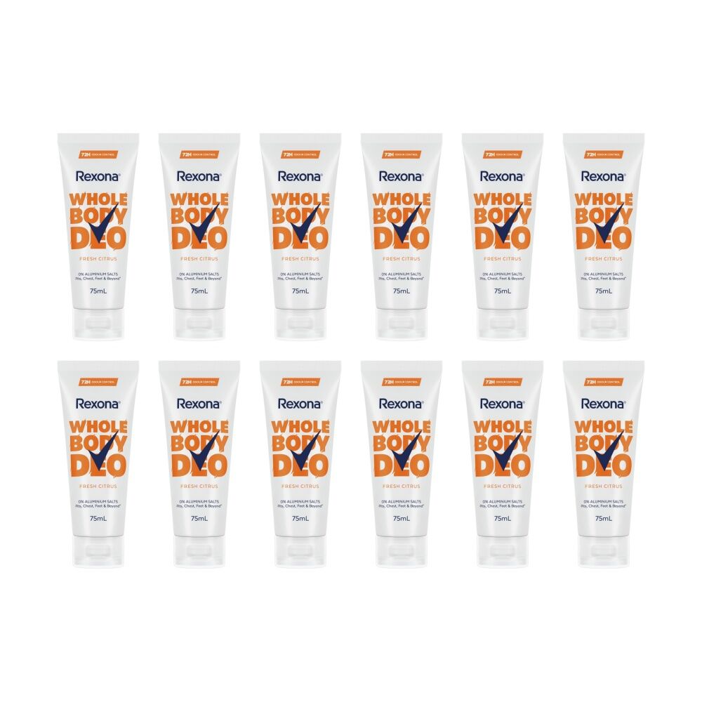 12PK Rexona Whole Body Deo 72H Odour Control Fresh Citrus 75mL Spray Deodorant