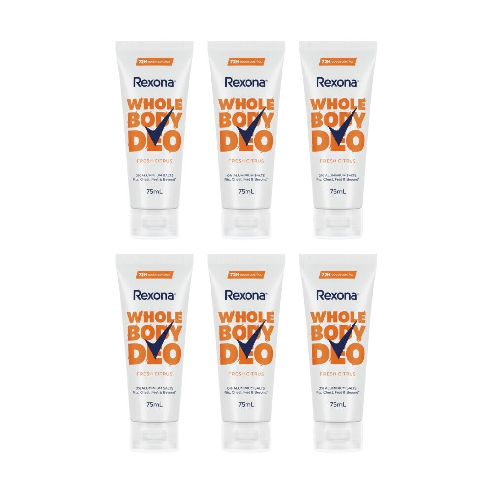 6PK Rexona Whole Body Deo 72H Odour Control Fresh Citrus 75mL Spray Deodorant