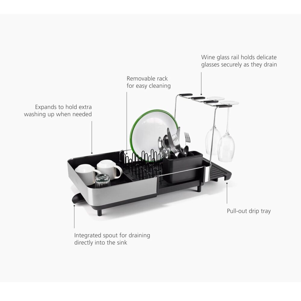 Joseph Joseph Extend Steel Plus Kitchen Dish Drying Rack Black