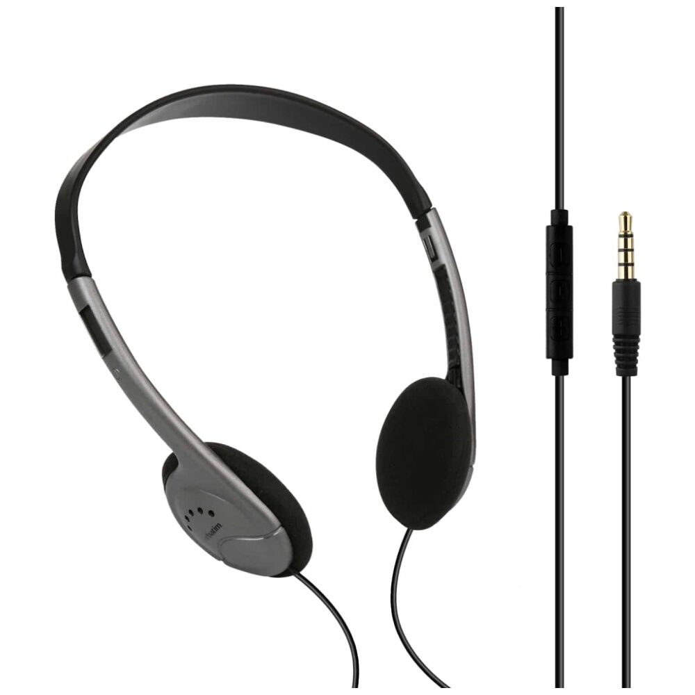 2PK VERBATIM Multimedia Over Ear Wired Headset W/ Inline Mic & 3.5mm Jack Grey