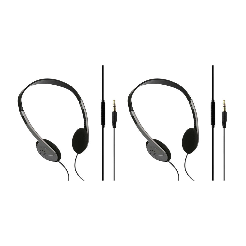 2PK VERBATIM Multimedia Over Ear Wired Headset W/ Inline Mic & 3.5mm Jack Grey
