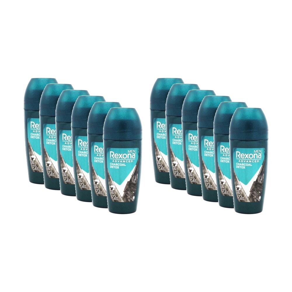 12PK Rexona Antiperspirant Men Advanced Charcoal Detox 72H Anti Stain 45mL