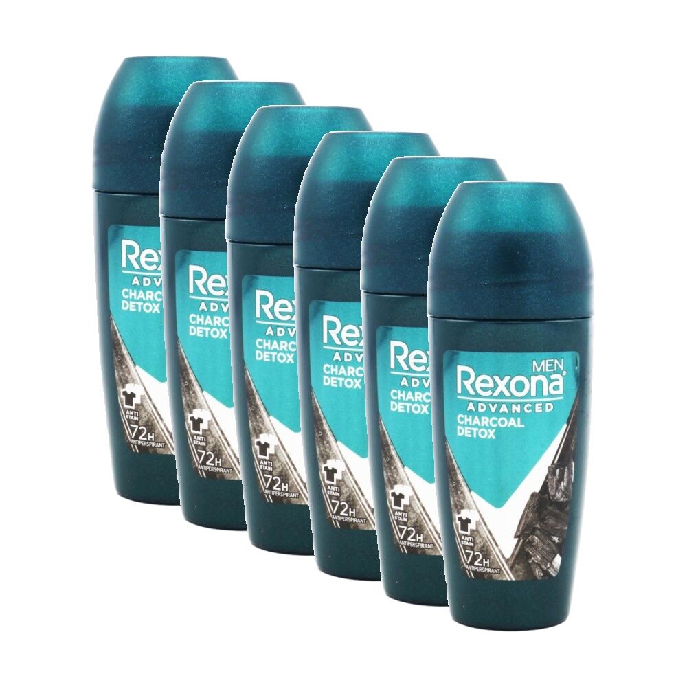 6PK Rexona Antiperspirant Men Advanced Charcoal Detox 72H Anti Stain 45mL