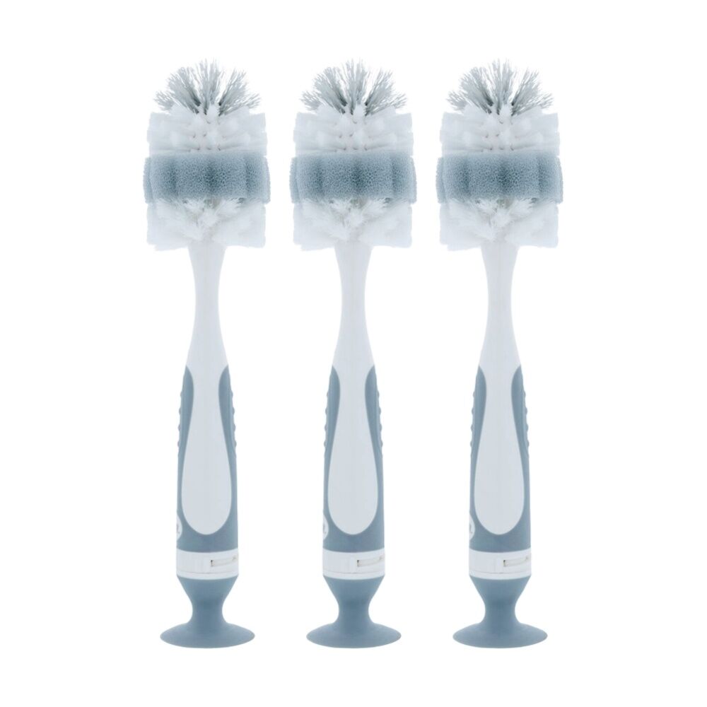 3x Nuby Baby Bottle & Teat Brush Cleaning Tool Two In One Design Assorted