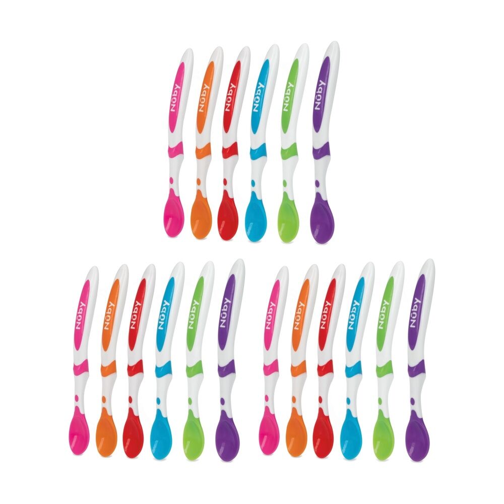 3x 6pc Nuby Baby/Infant Weaning Spoons Soft Tip Gentle On Gums Multicolour