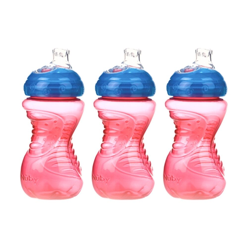 3x Nuby No Spill Super Spout Gripper Cup Easy Grip 300ml Assorted 6m+