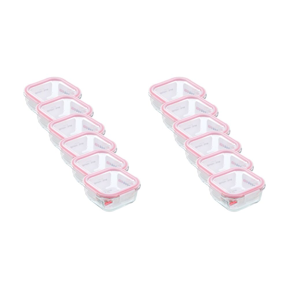 12x Lemon And Lime Yorkshire Glass Square Clip Seal Food Storage Container 500ml