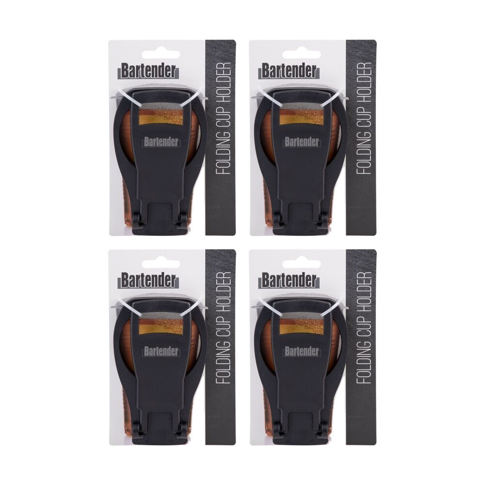 4PK Bartender Portable Folding Cup Holder For Up To Four Cups Black
