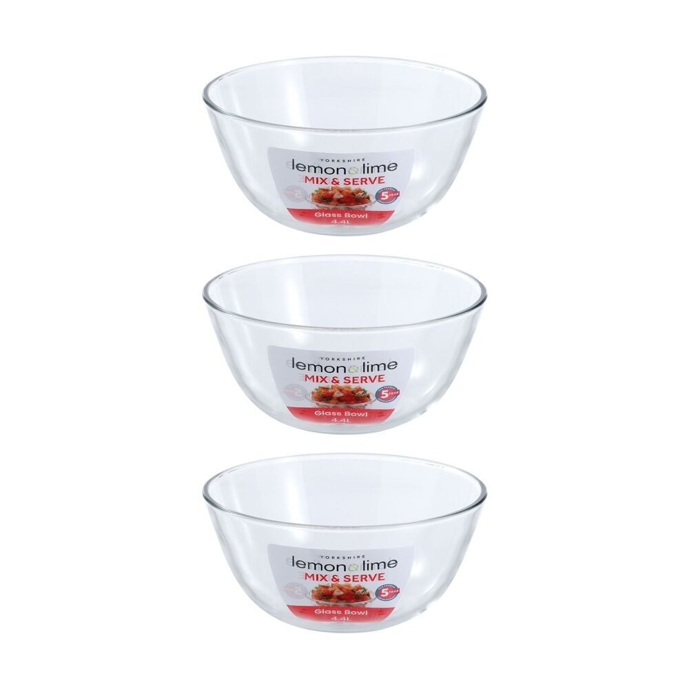 3PK Lemon And Lime Yorkshire Glass Mixing Bowl Durable 4.4L 27x27x12.5cm