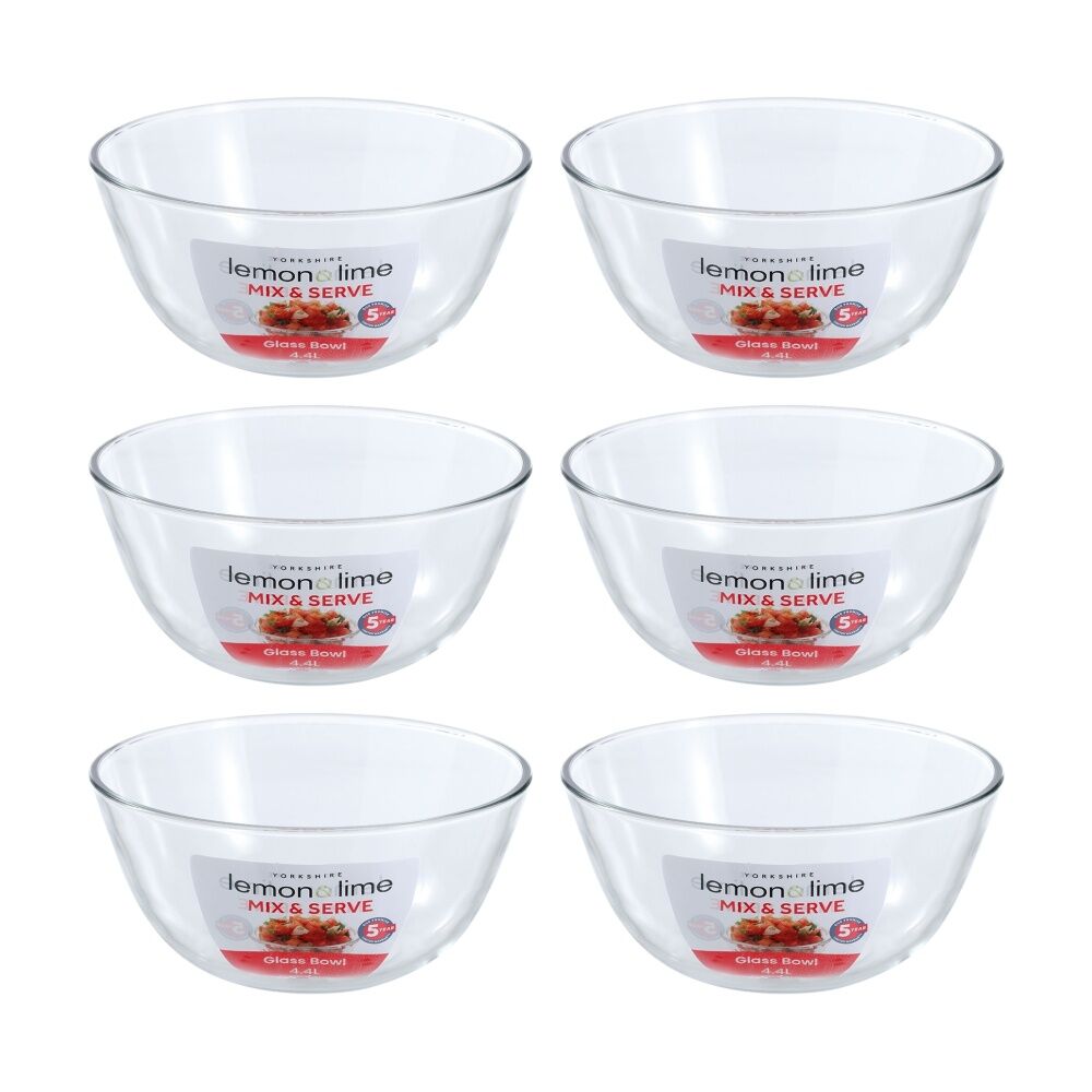 6PK Lemon And Lime Yorkshire Glass Mixing Bowl Durable 4.4L 27x27x12.5cm