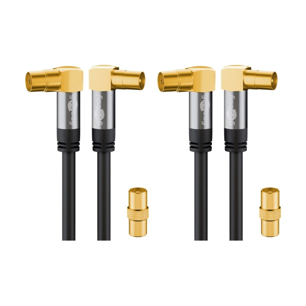 2PK Goobay Antenna Cable 135 dB M/F with Adapter 2M Coaxial TV Lead - Black