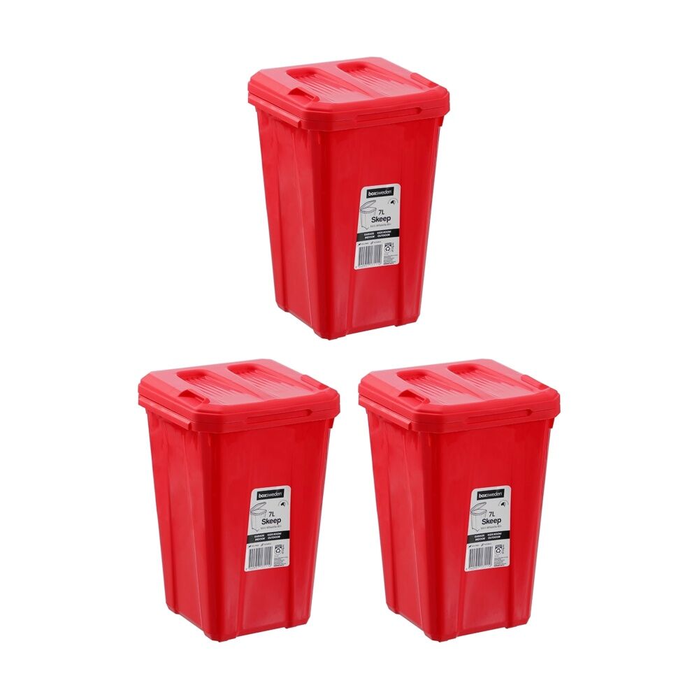 3x Boxsweden Skeep Indoor/Outdoor Durable Mini Wheelie Rubbish Bin 7L Assorted
