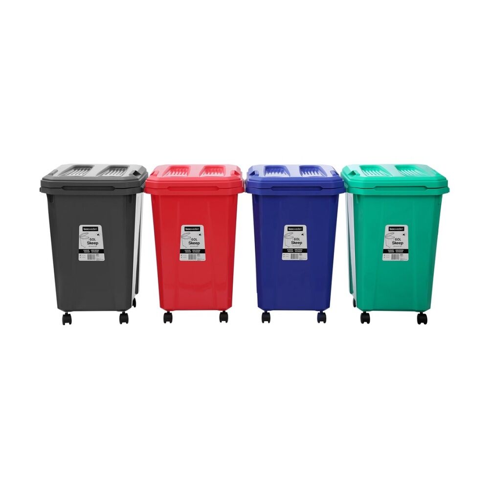 Boxsweden Skeep Indoor/Oudoor Durable Wheeled Wheelie Rubbish Bin 60L Assorted