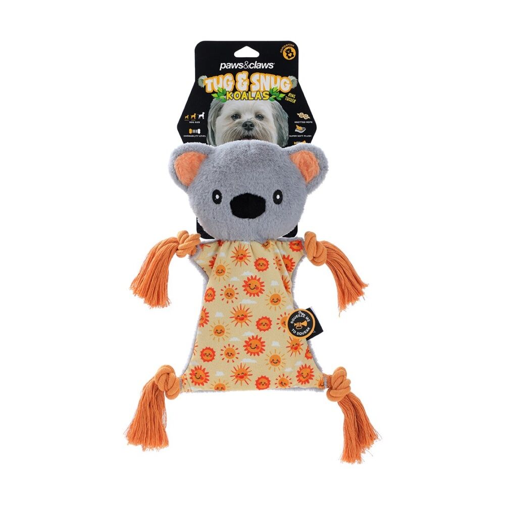 6PK Paws And Claws Plush Koala Tugger Pet Dog Toy Rope Squeak 27x27x1.5cm