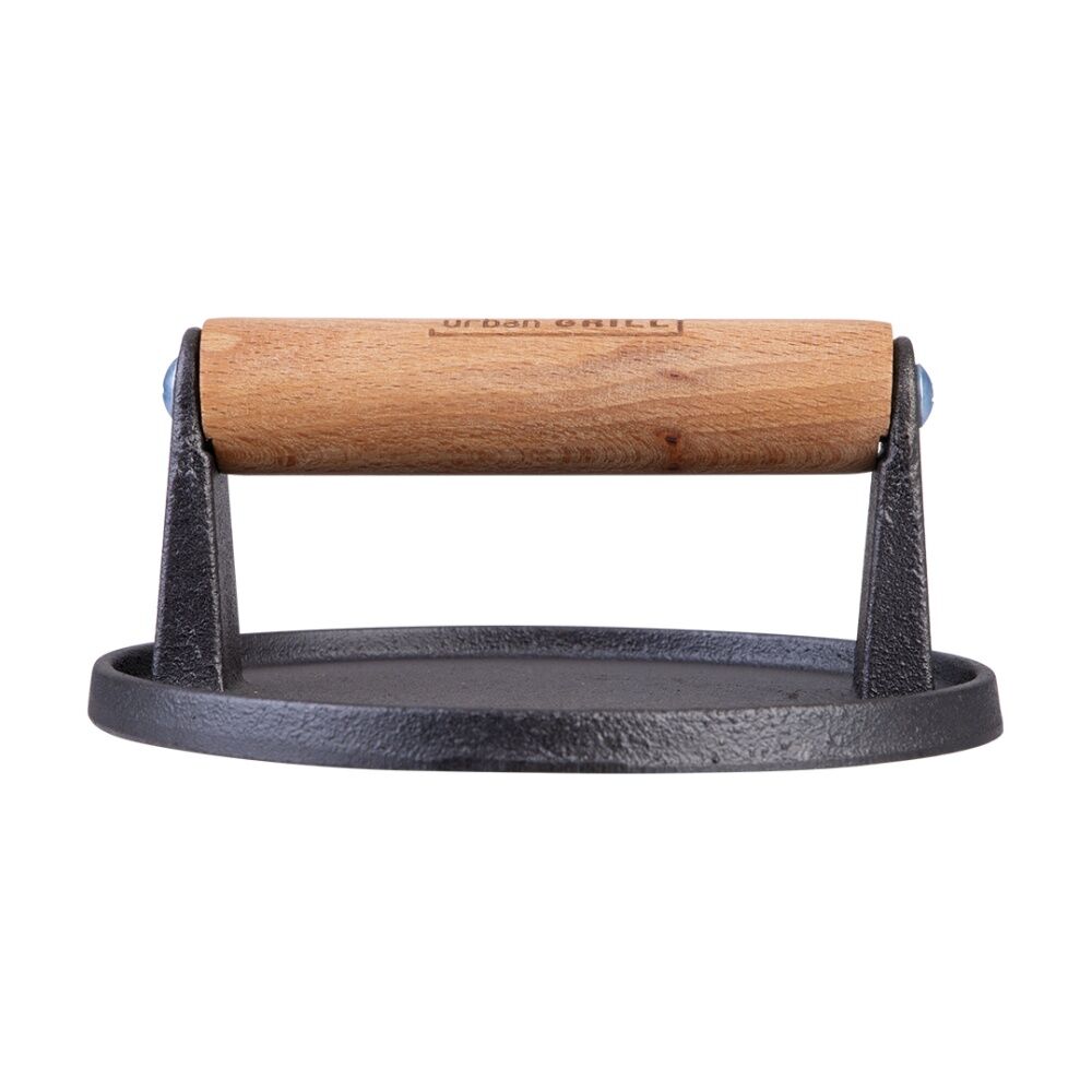 Urban Grill Cast Iron Burger Press W/ Wooden Handle 14.5cm Diameter