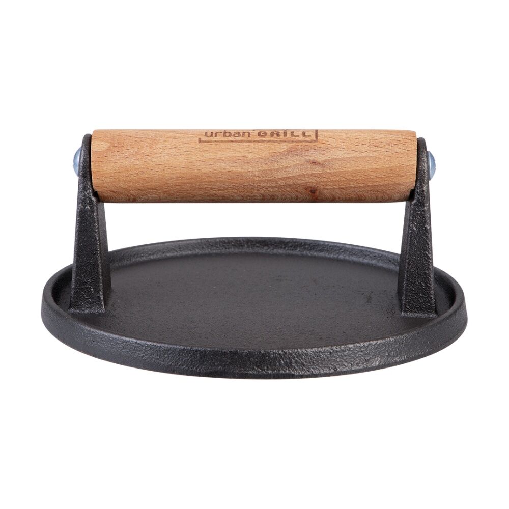 Urban Grill Cast Iron Burger Press W/ Wooden Handle 14.5cm Diameter
