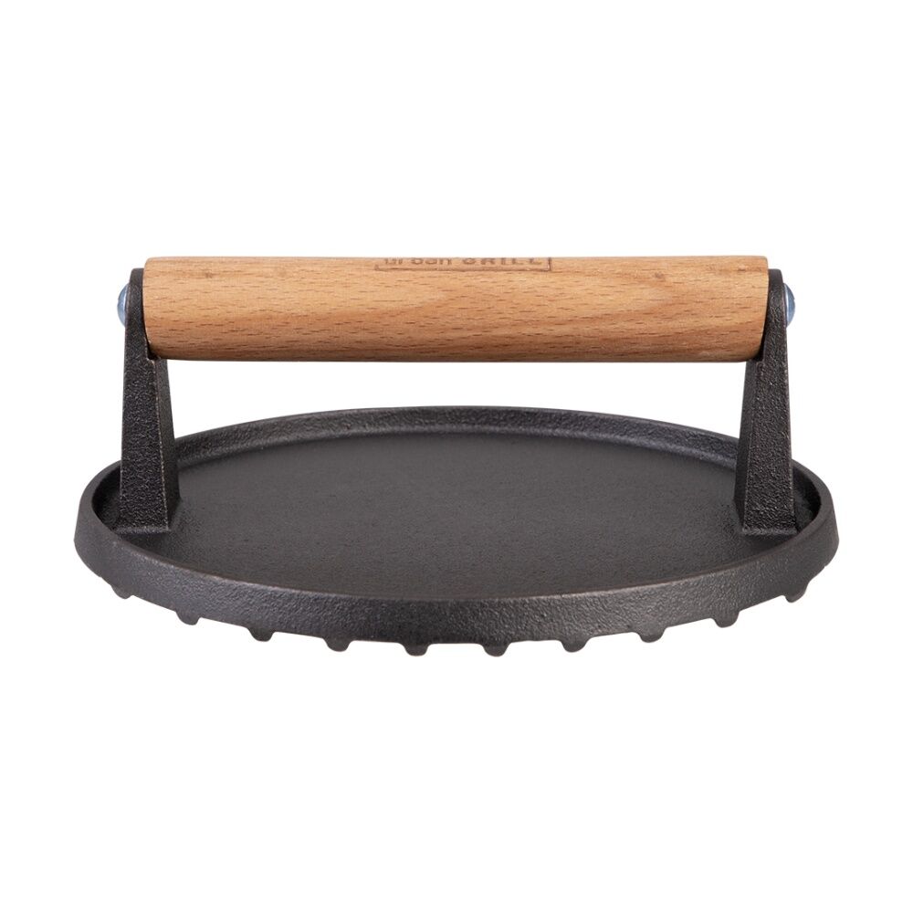 2PK Urban Grill Cast Iron Round BBQ Press W/ Ridged Base 17.5cm Diameter