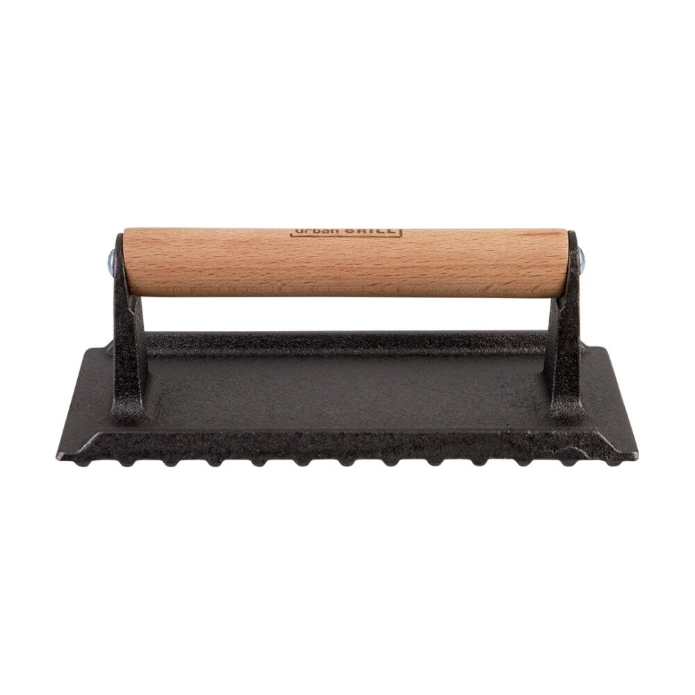 2PK Urban Grill Cast Iron Rectangle BBQ Press W/ Ridged Base 20.5x10.5cm