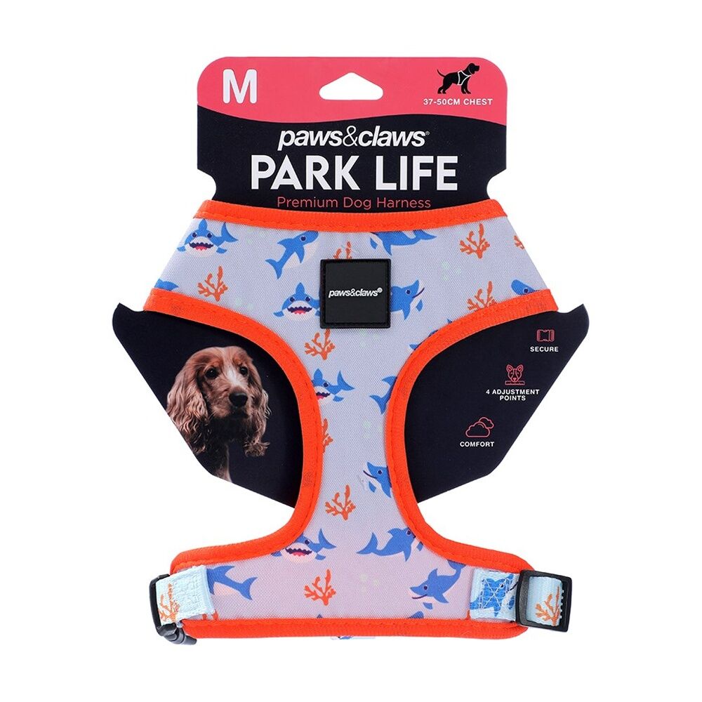 3x 4pc Paws And Claws Park Life Printed Pet Dog Harness Set Assorted M 37-50cm