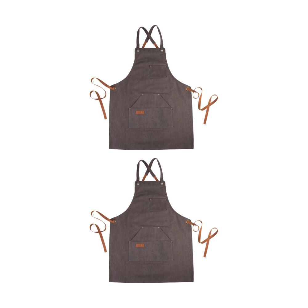 2PK Urban Grill Heavy Duty Cross-Back BBQ Apron Charcoal W/ Reinforced Stitching
