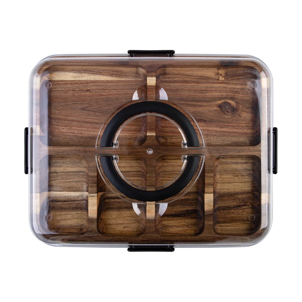Alfresco Lane Acacia Wood 6 Compartment Rectangular Grazing Platter W/ Lid
